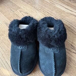 UGG Black Suede Shearling Slippers